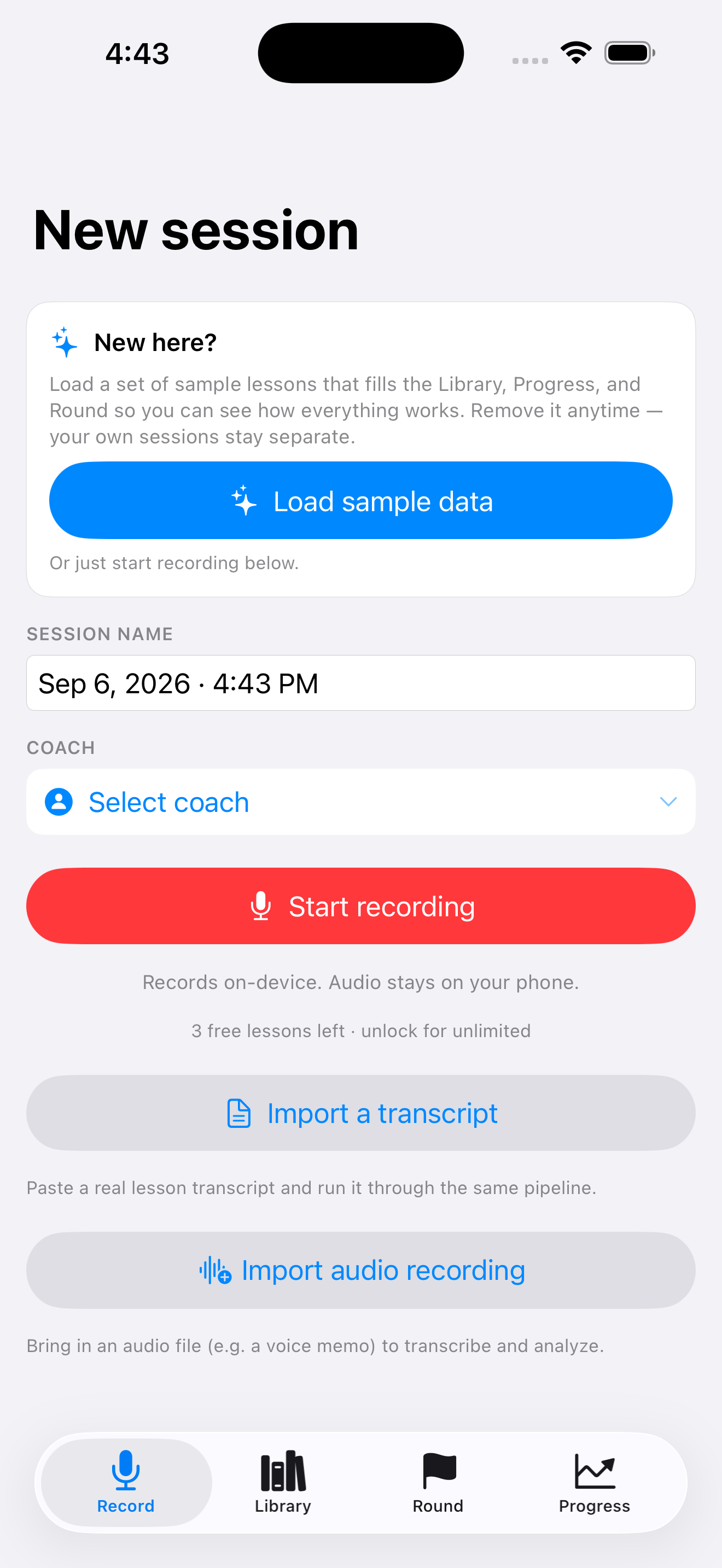 LessonCaddie app screenshot