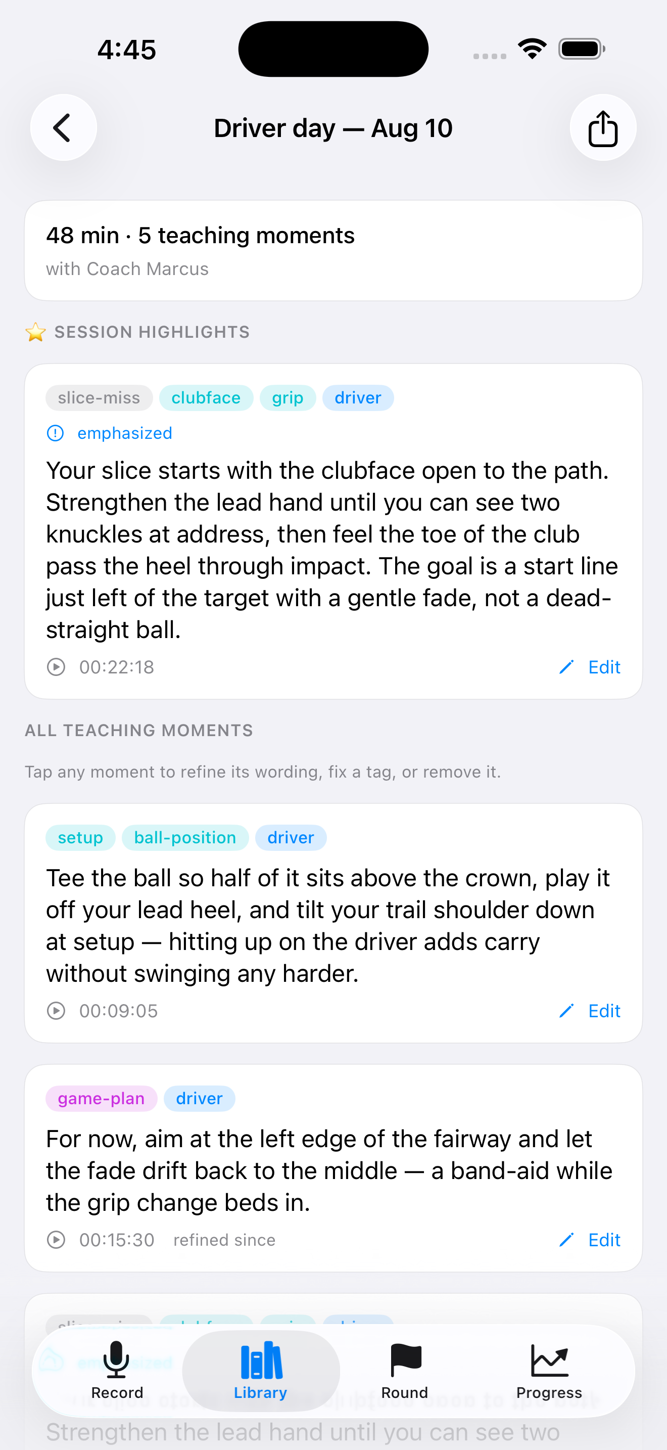 LessonCaddie app screenshot