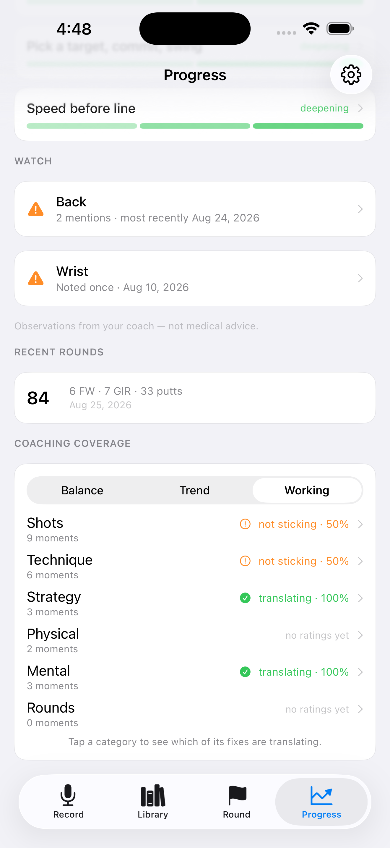 LessonCaddie app screenshot